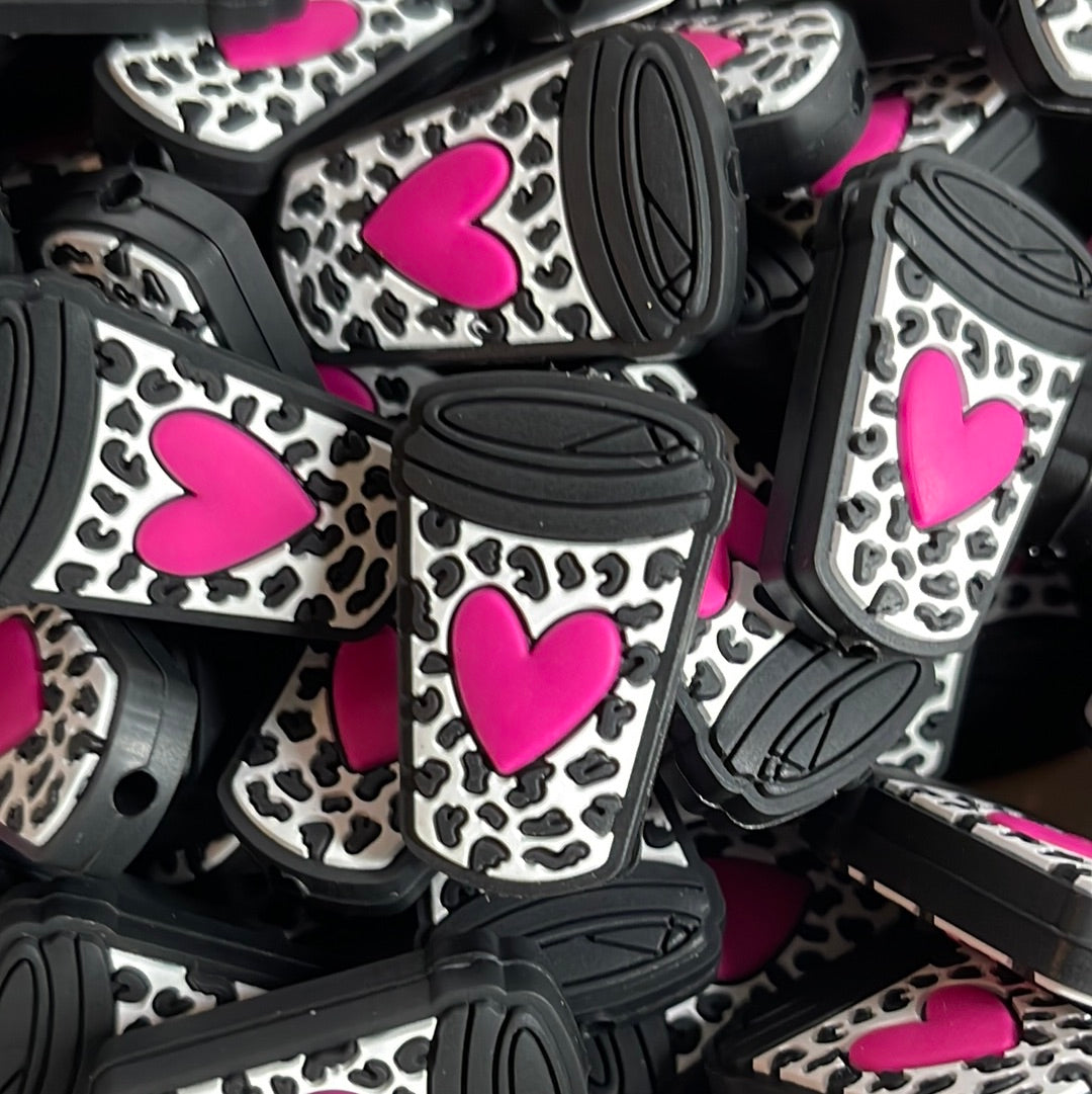 Cheetah Heart Coffee Cup Pink Silicone Focal