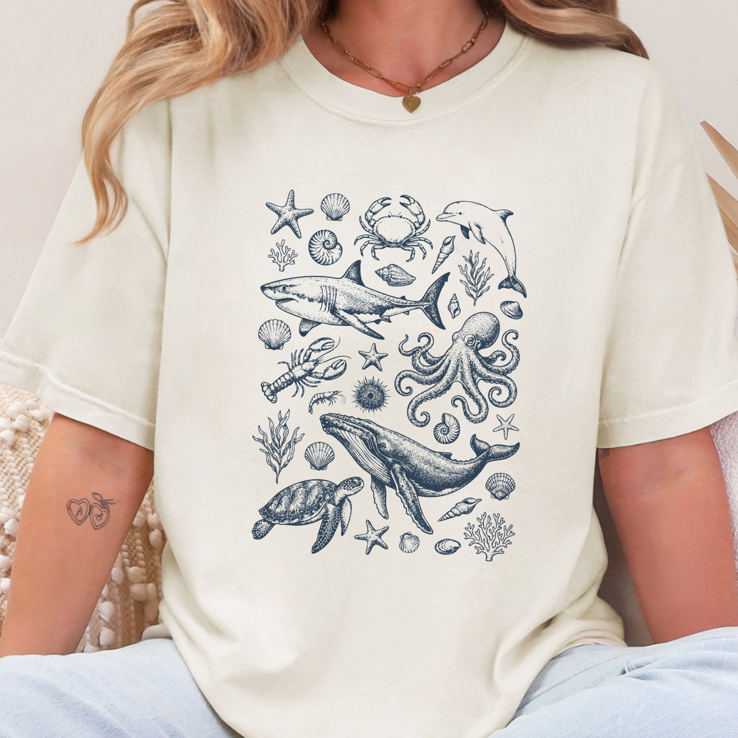 Summer Coastal Ocean Life Graphic Tee
