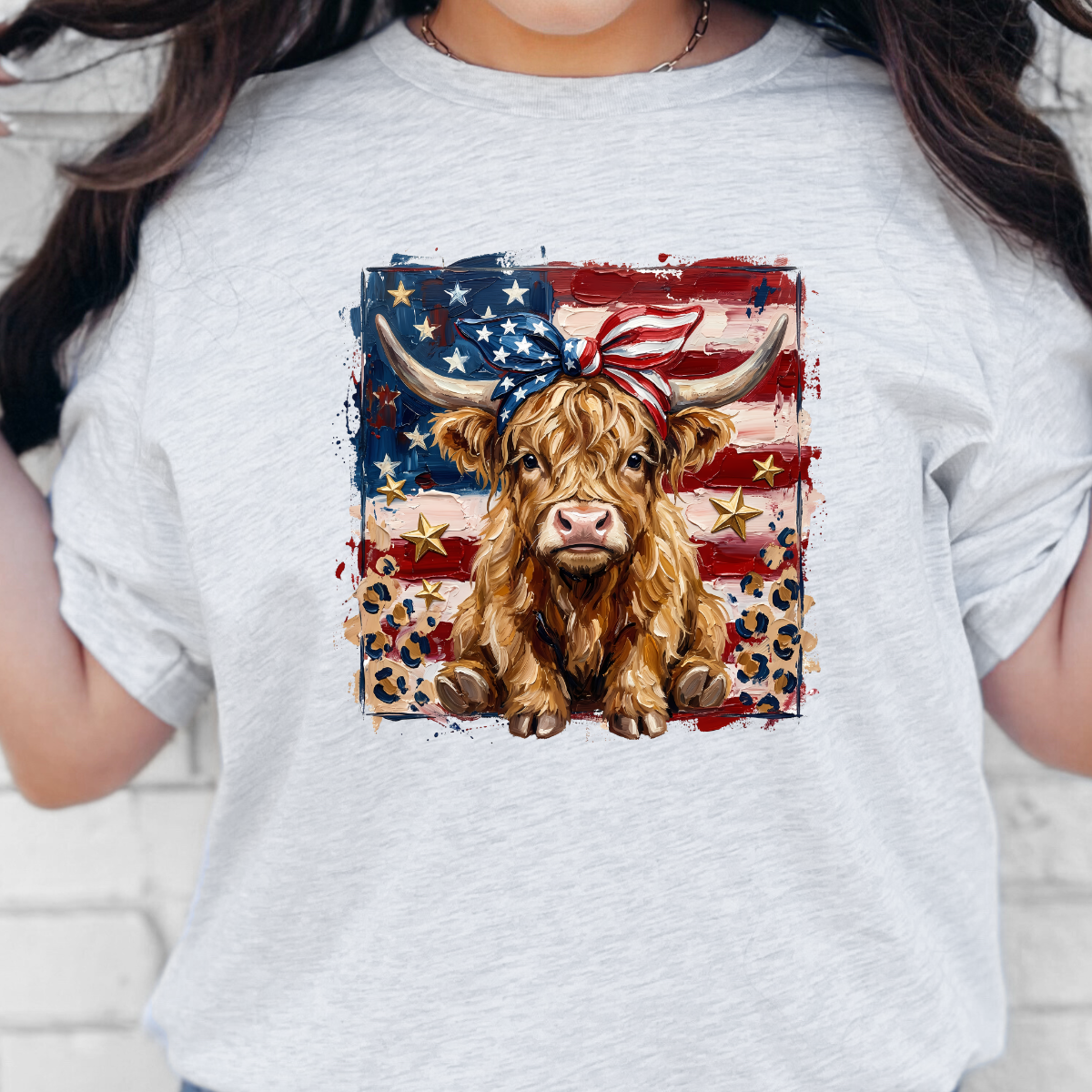 Patriotic Highland Cow Graphic Tee