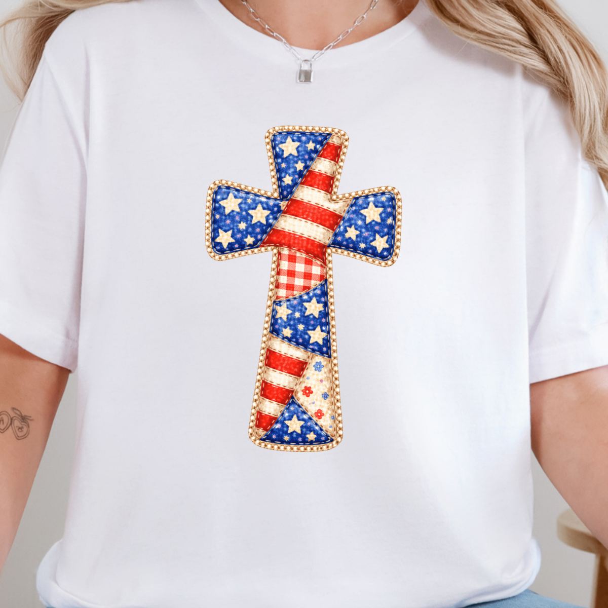 Patriotic Patchwork Cross Graphic Tee