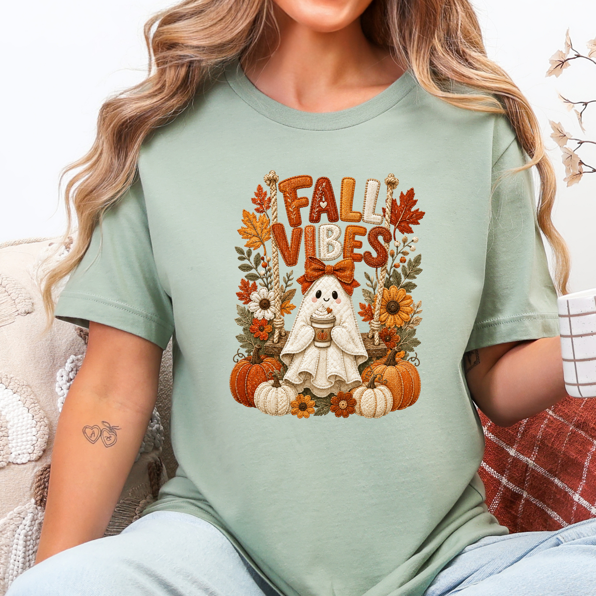 Floral Ghost Autumn Patchwork Graphic Tee