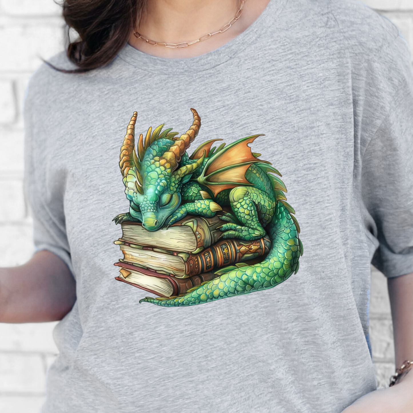 Dragon Sleeping on Books Graphic Tee
