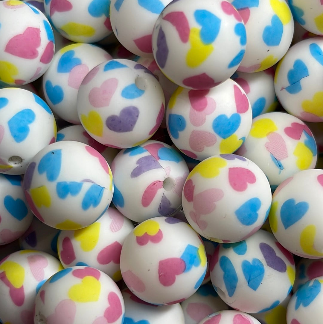 Silicone Bead Pastel Hearts P41 P04-114 - 15mm - 10 pack