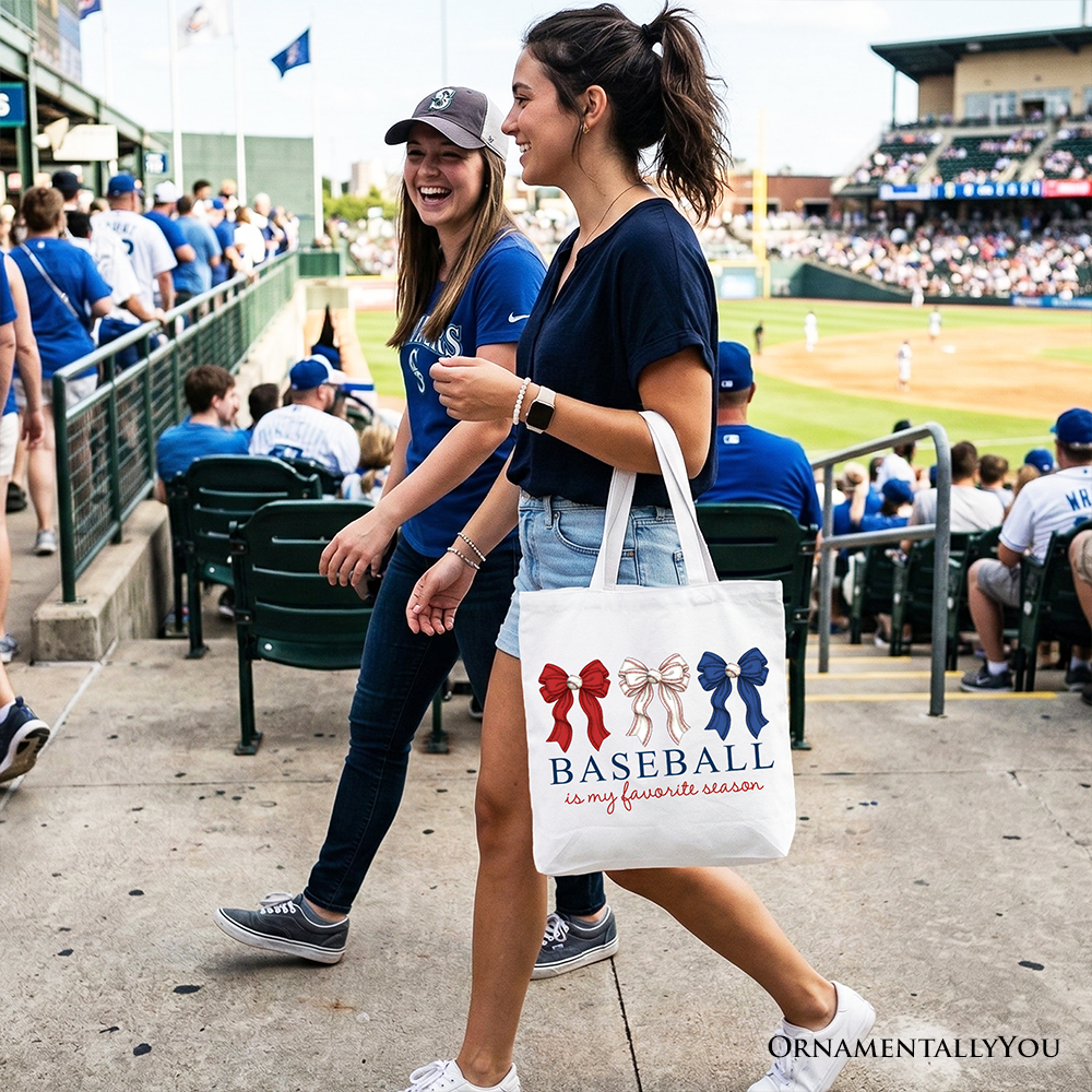 Baseball Is My Favorite Season Tote Bag, Coquette Bow Game Day Gift Shopper