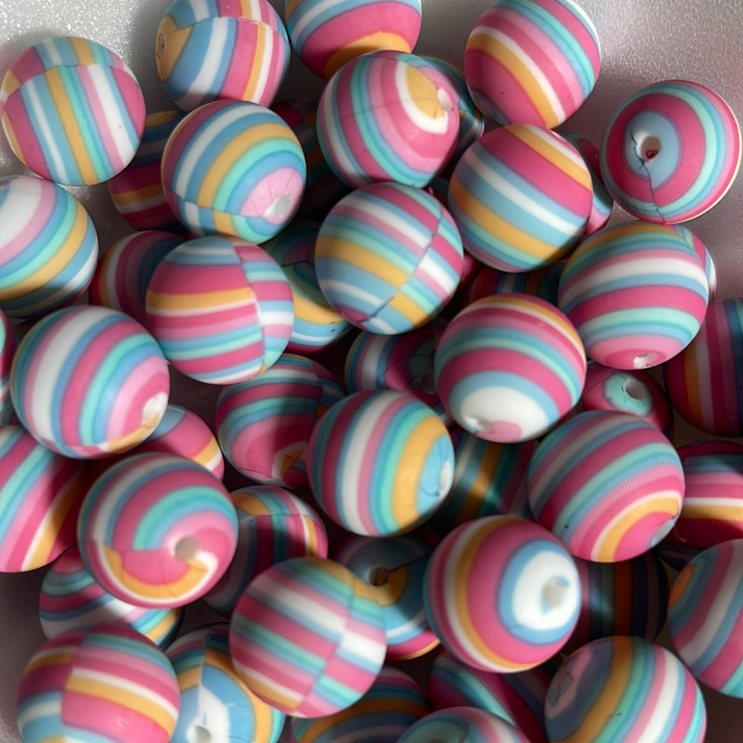 Silicone Bead Pastel Stripe P6 P04-118 - 15mm - 10 pack