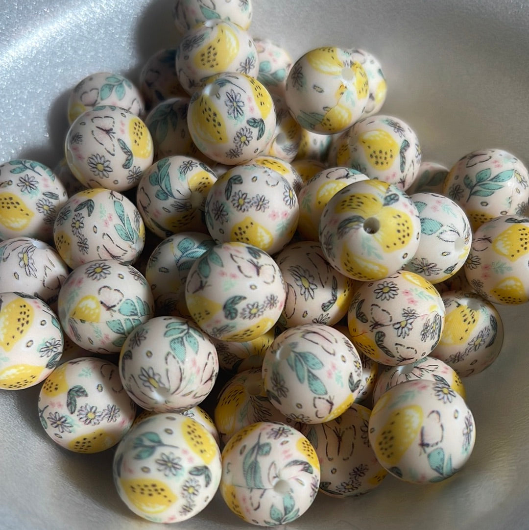 Silicone Bead Lemon Peacock P16 P03-65 - 15mm - 10 pack