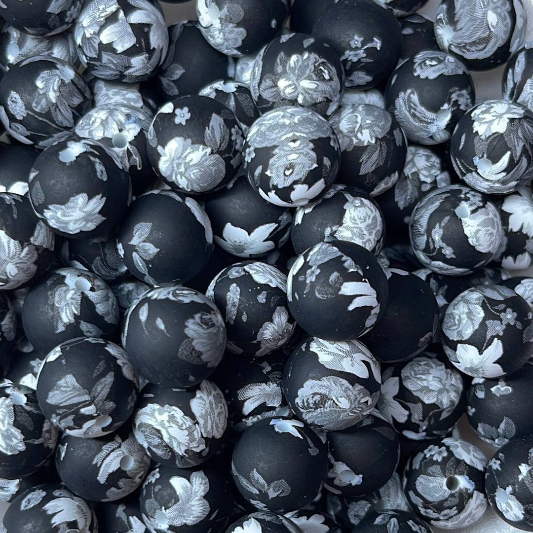 Silicone Bead Black Rose P1 P06-172 - 15mm - 10 pack