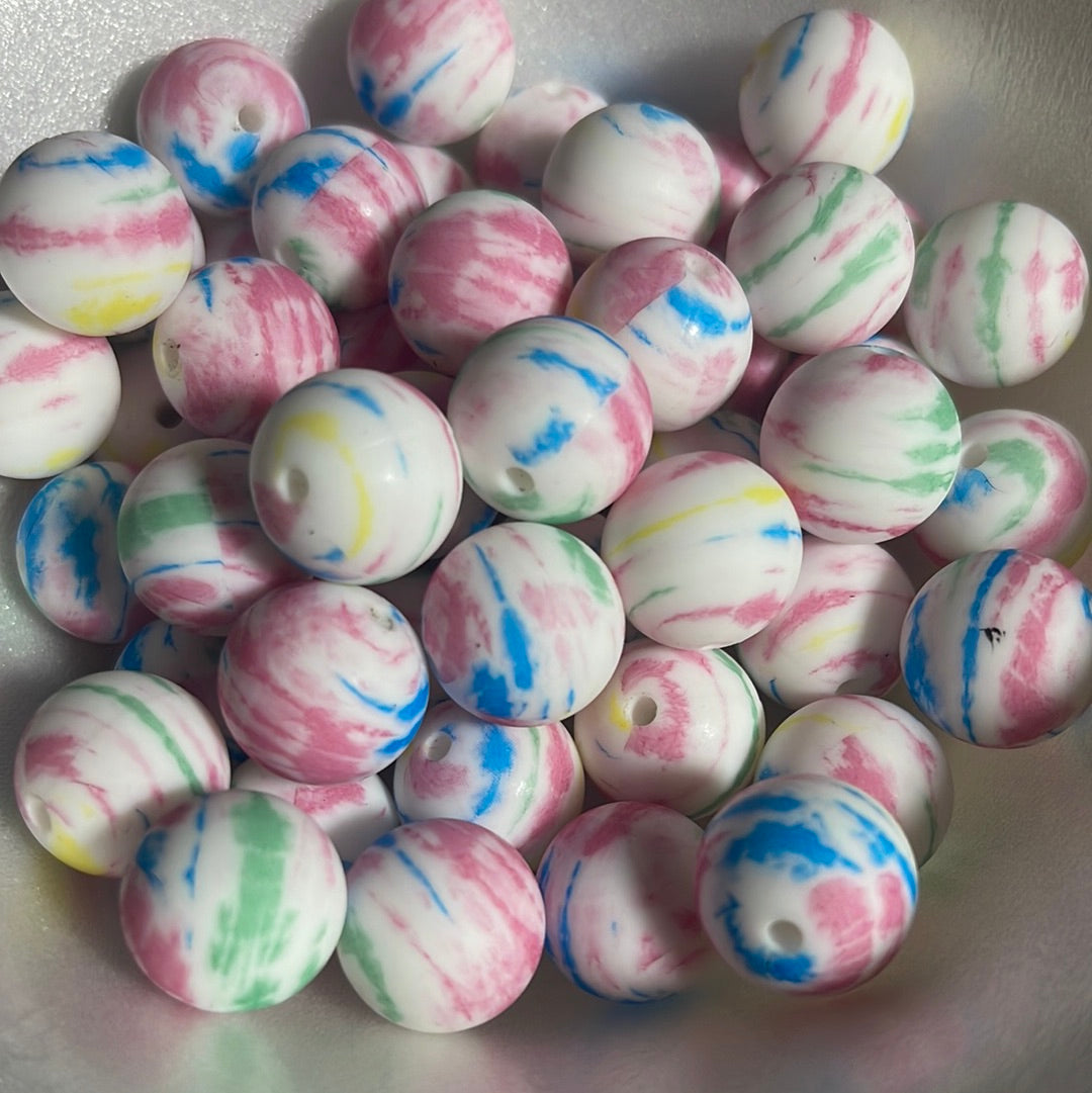 Silicone Bead Cotton Candy Swirl P17 P04-112 - 15mm - 10 pack