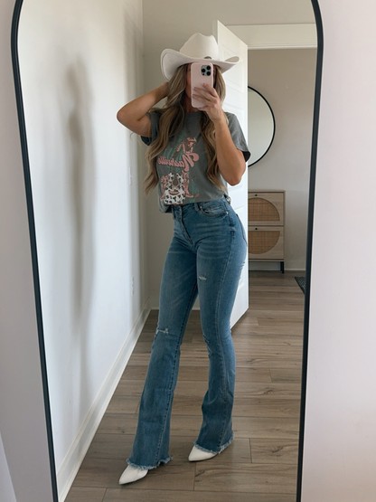 Sarah Distressed Medium Wash Flares