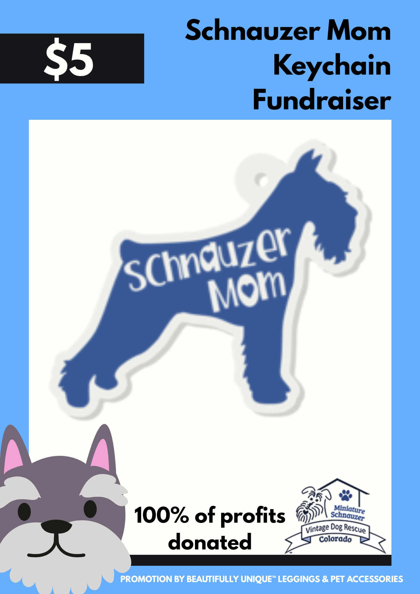 SUPER CLEARANCE  Schnauzer Mom Fundraiser Keychain