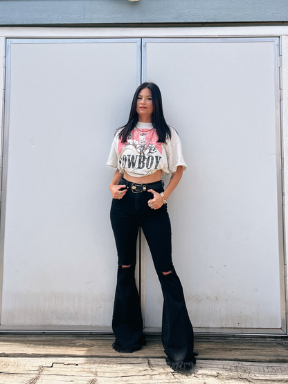 Farrah Distressed High Waisted Flares - Black