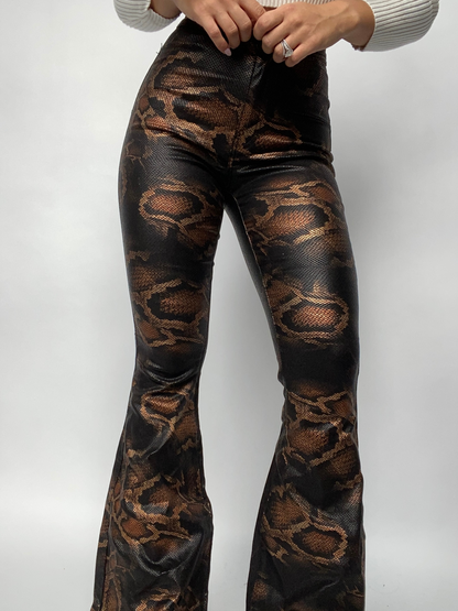 Fiona High Waisted Bell Bottom Flare Jeans - Snakeprint