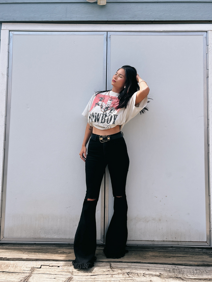 Farrah Distressed High Waisted Flares - Black