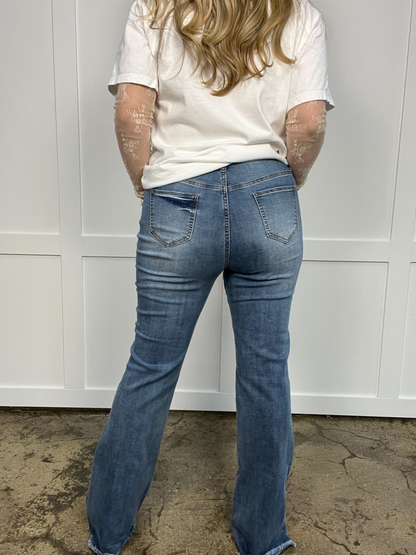 Sarah Distressed Medium Wash Flares