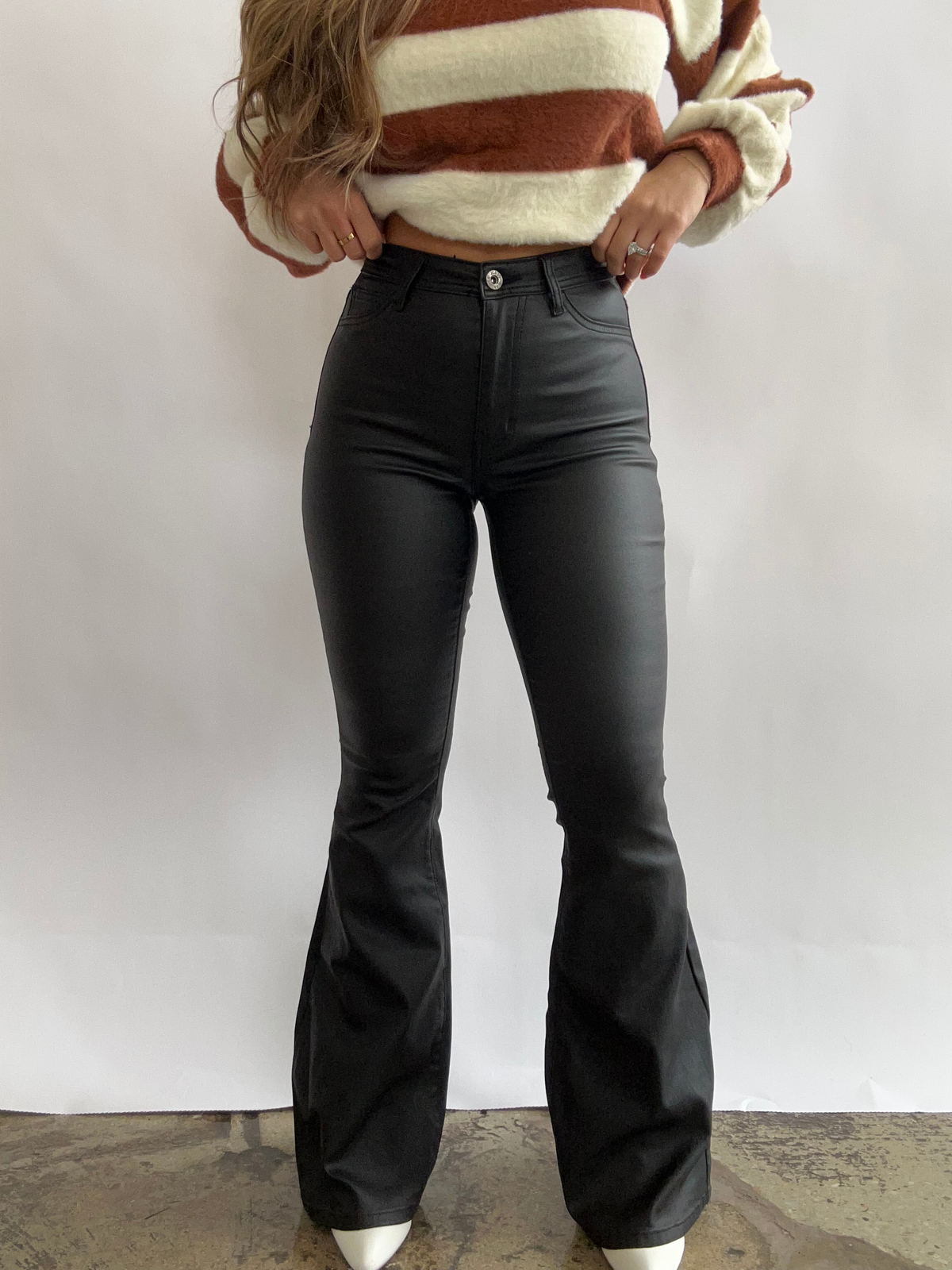 Leather Blakely High Waisted Bell Bottom Flare Jeans - Black
