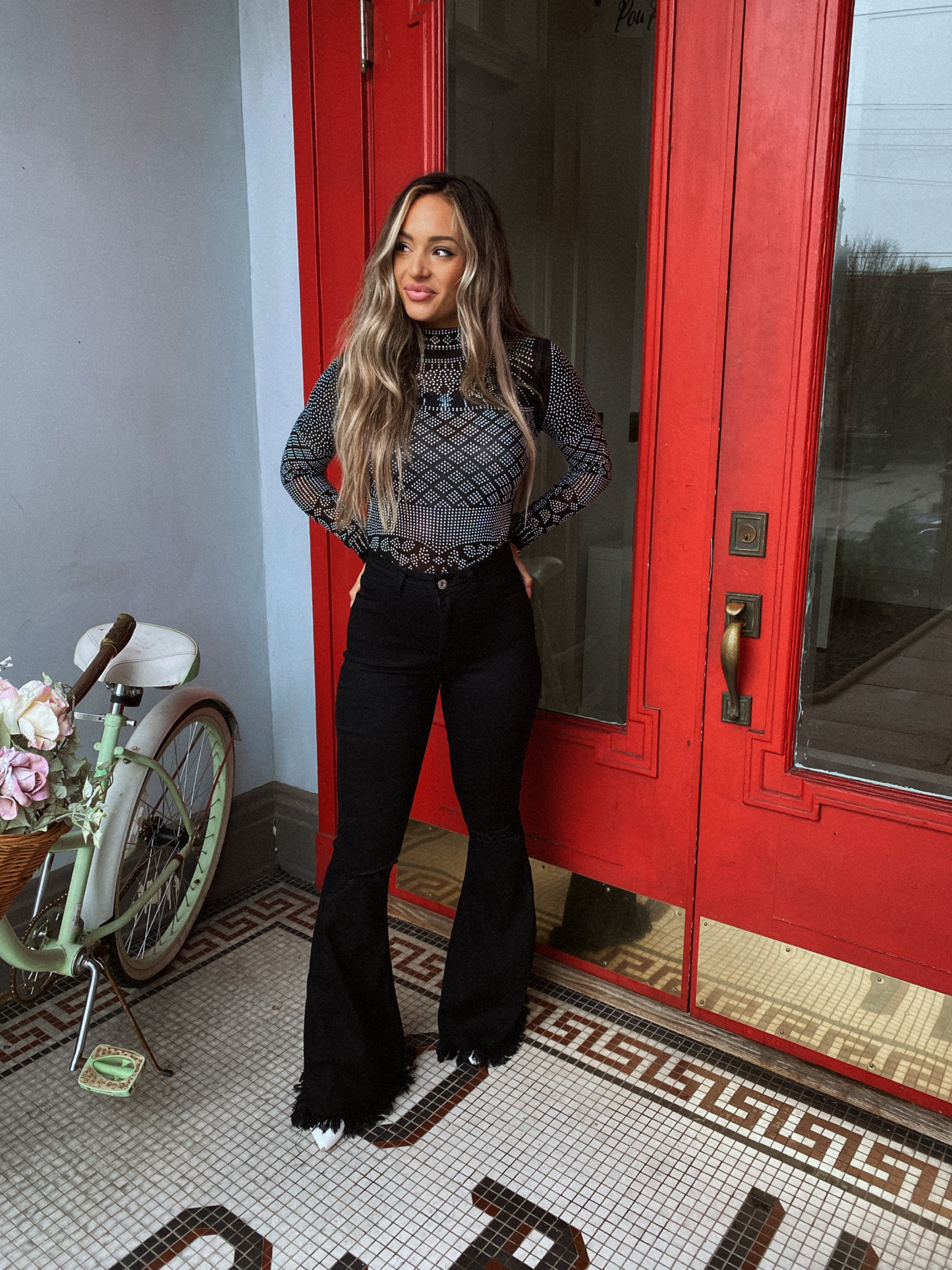 Farrah Distressed High Waisted Flares - Black