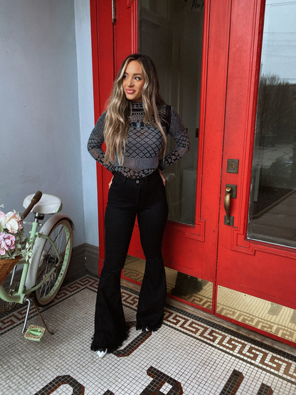 Farrah Distressed High Waisted Flares - Black