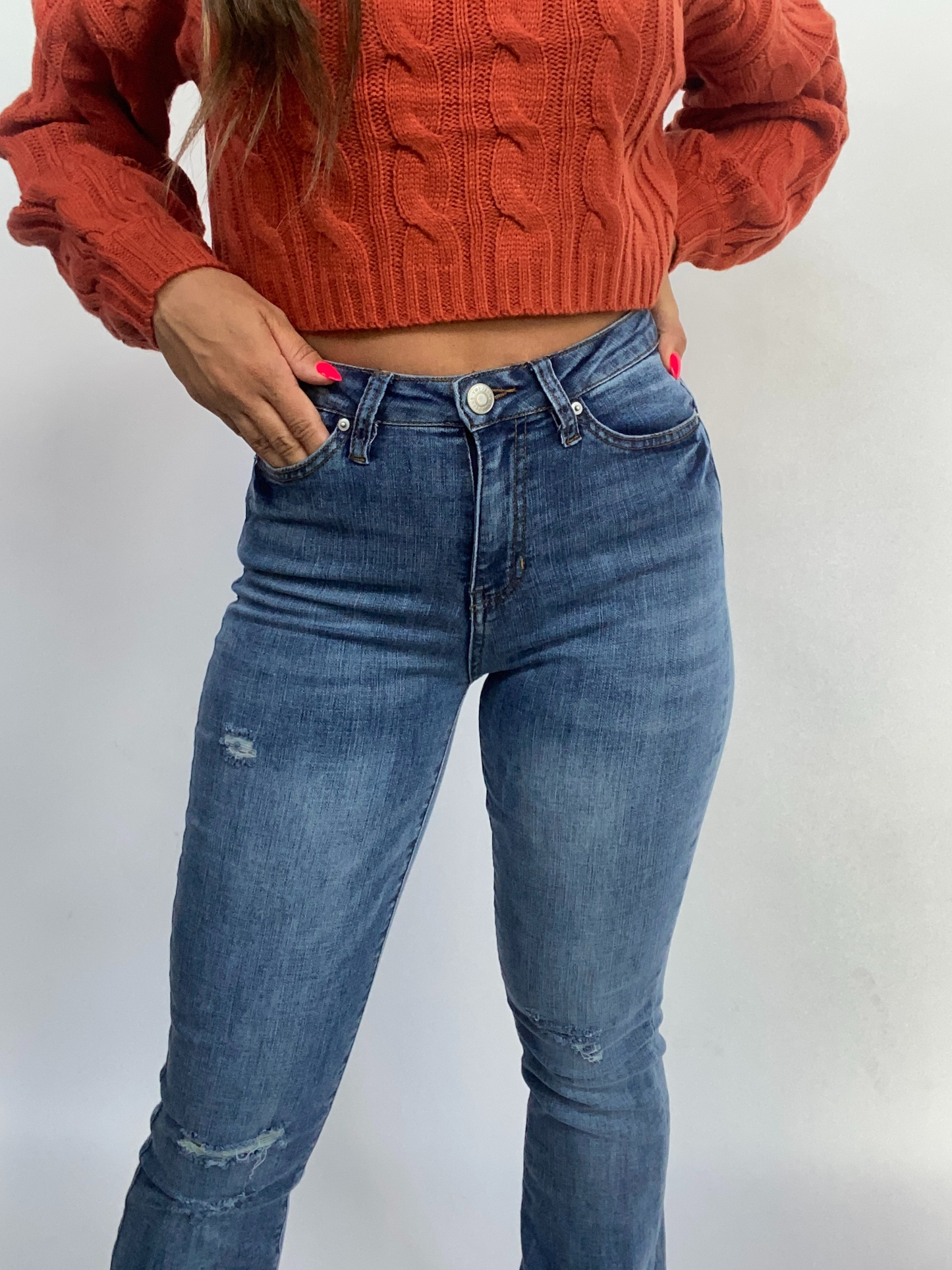 Sarah Distressed Medium Wash Flares