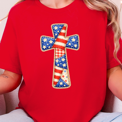 Patriotic Patchwork Cross Graphic Tee