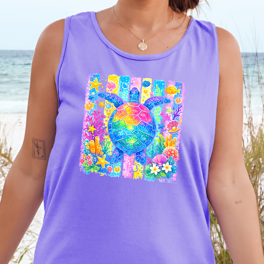 Preppy Summer Turtle Graphic Tank Top