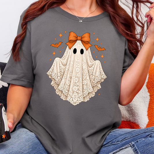 Coquette Halloween Lace Ghost Graphic Tee