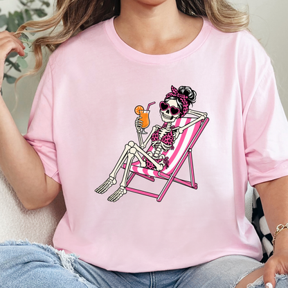 Skeleton in Lawn Chair Graphic Tee