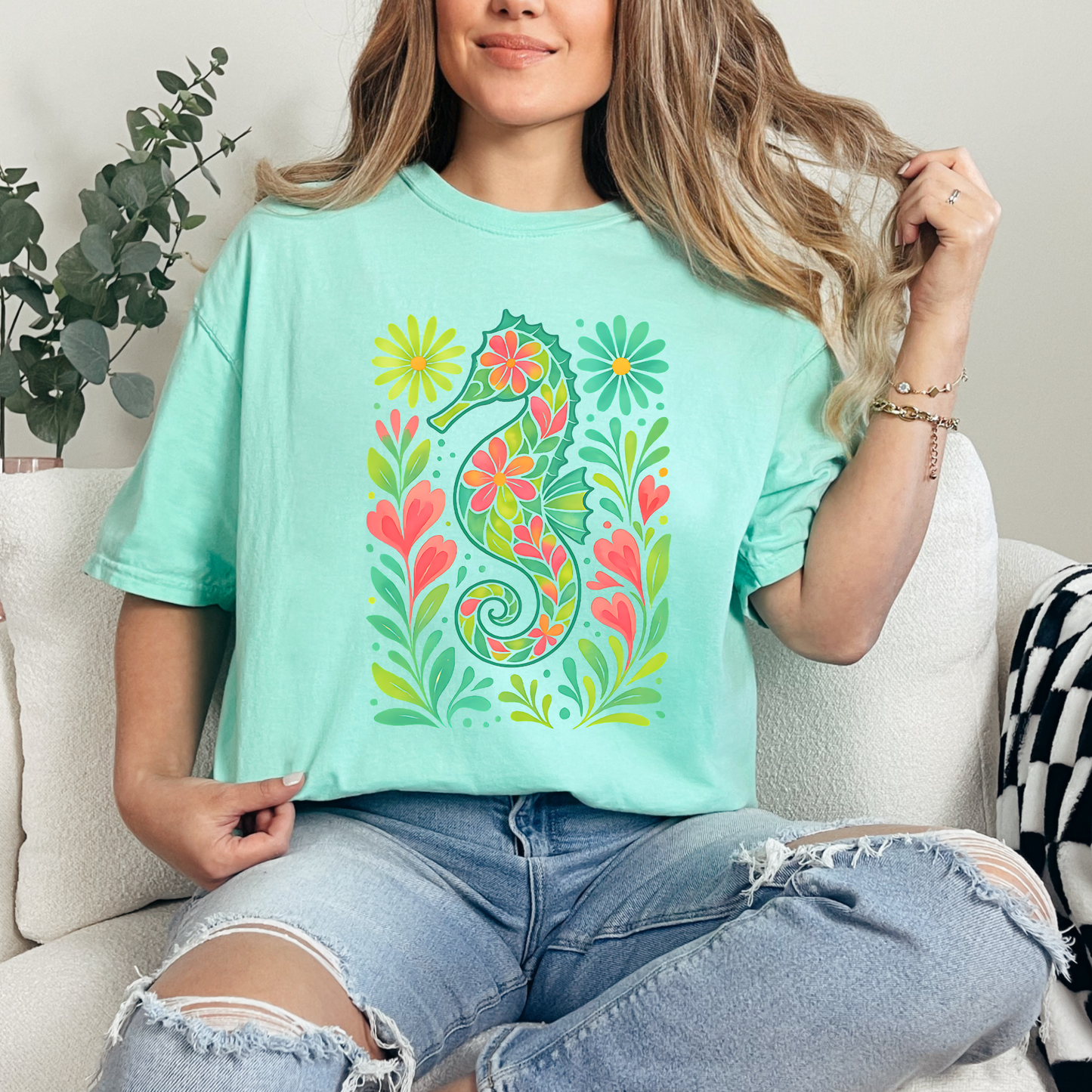 Seahorse Floral Graphic Tee