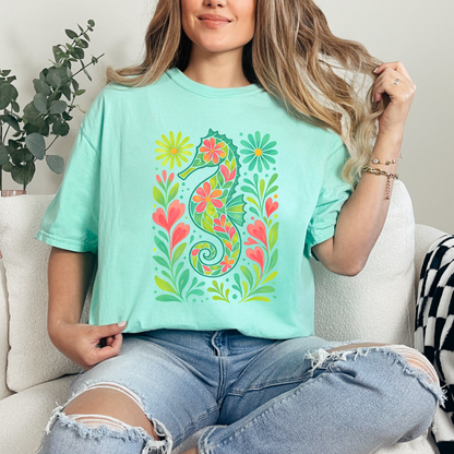 Seahorse Floral Graphic Tee