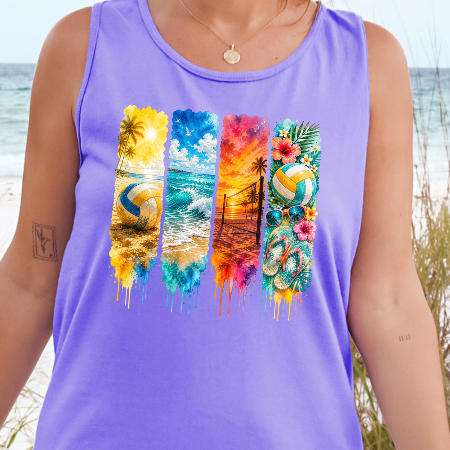 Watercolor Summer Beach Graphic Tank Top