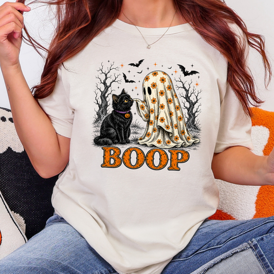 Halloween Boop Ghost Cat Graphic Tee