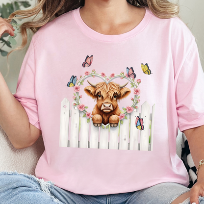 Highland Cow Butterflies Graphic Tee