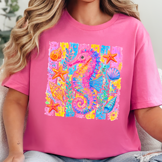 Preppy Summer Seahorse Graphic Tee