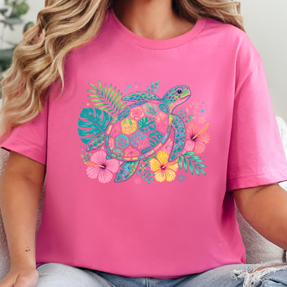Floral Sea Turtle Graphic Tee