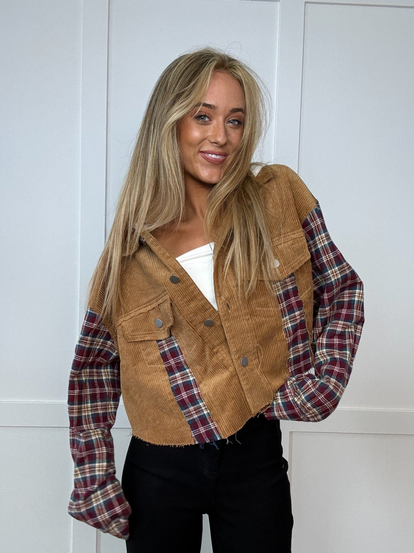 Fall Leaves Plaid Cropped Shacket
