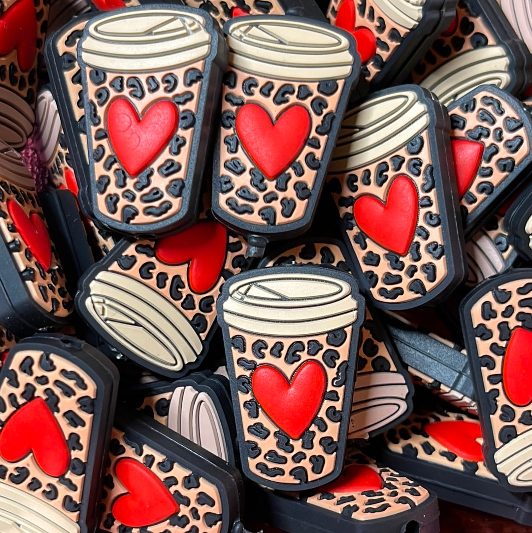 Cheetah Heart Coffee Cup Brown Silicone Focal