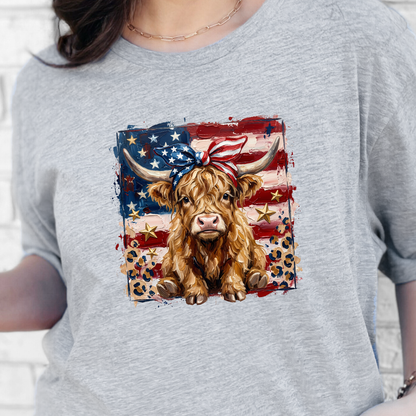 Patriotic Highland Cow Graphic Tee
