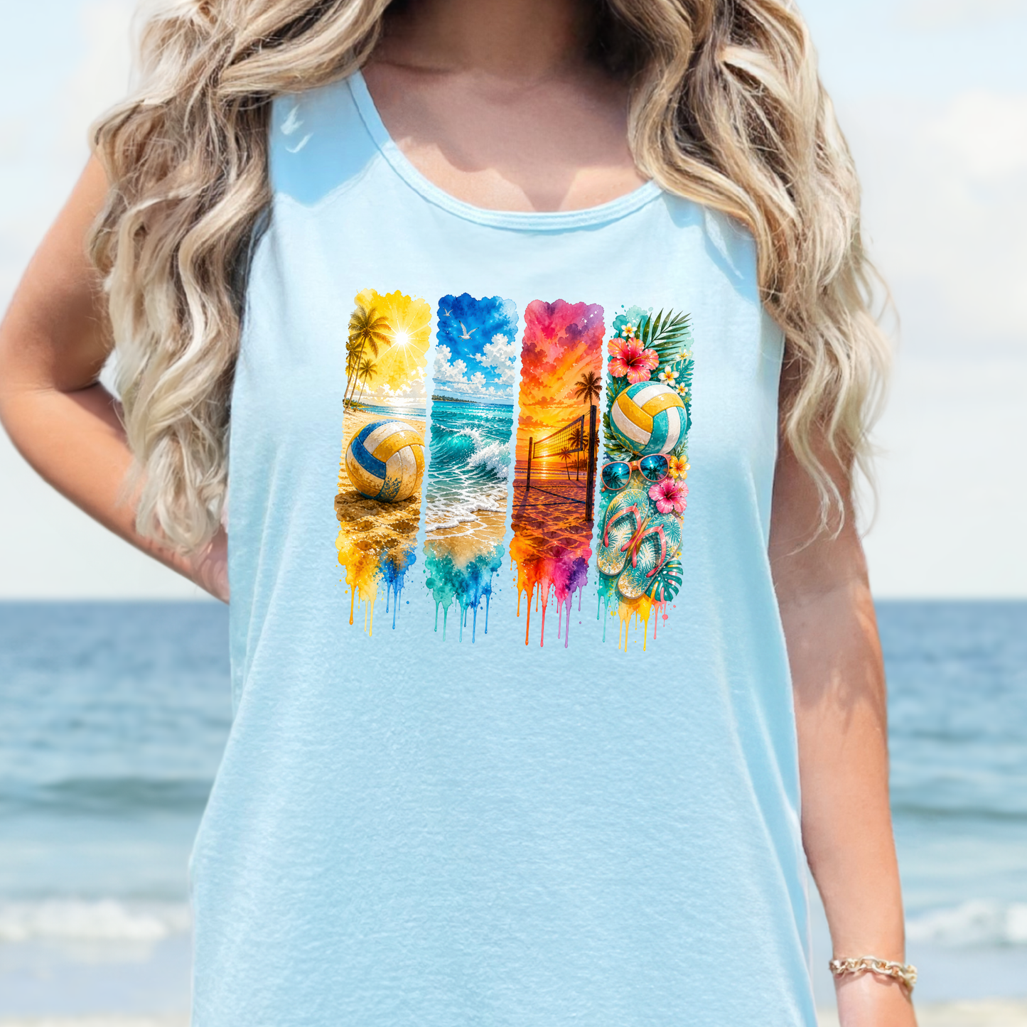 Watercolor Summer Beach Graphic Tank Top
