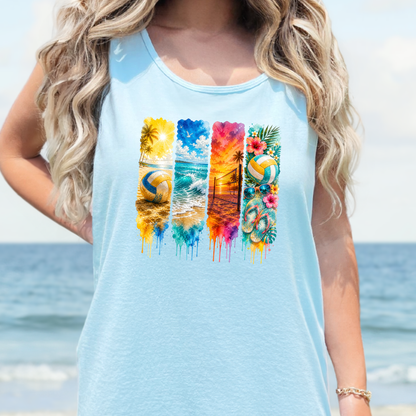 Watercolor Summer Beach Graphic Tank Top