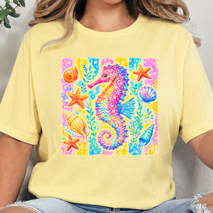 Preppy Summer Seahorse Graphic Tee