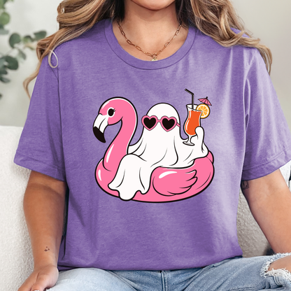 Ghost with Pink Flamingo Graphic Tee