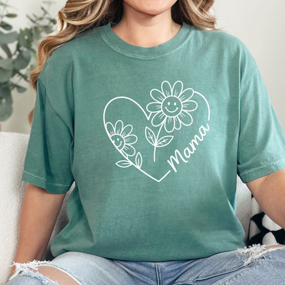 Retro Mama Heart Flowers Graphic Tee