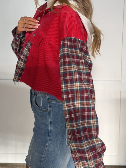 Fall Leaves Plaid Cropped Shacket