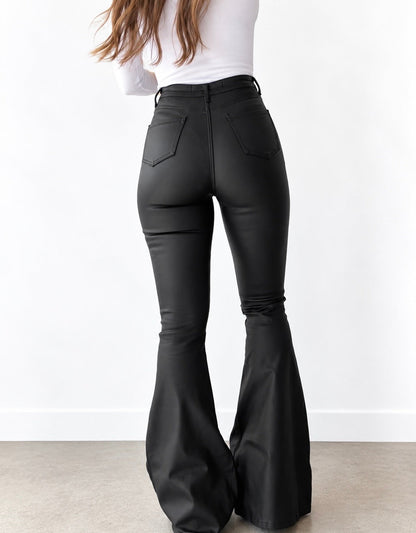 Leather Blakely High Waisted Bell Bottom Flare Jeans - Black