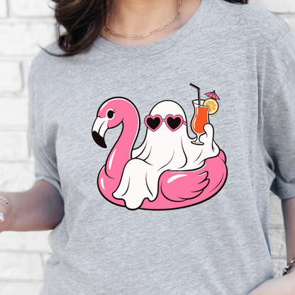 Ghost with Pink Flamingo Graphic Tee