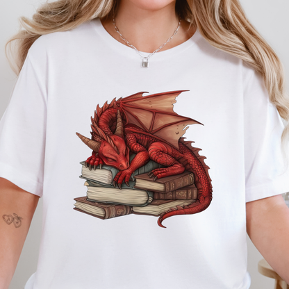 Dragon Sleeping on Books Graphic Tee