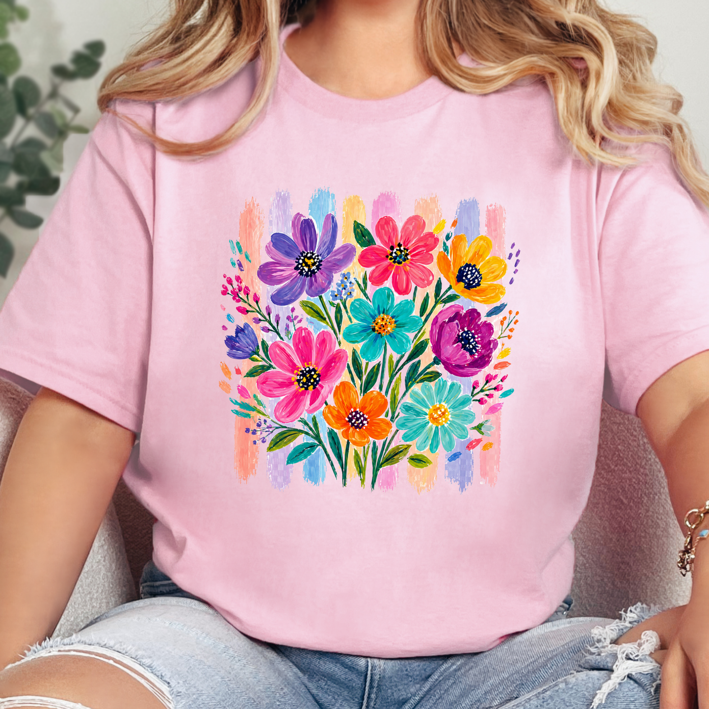 Boho Floral Brushstroke Graphic Tee