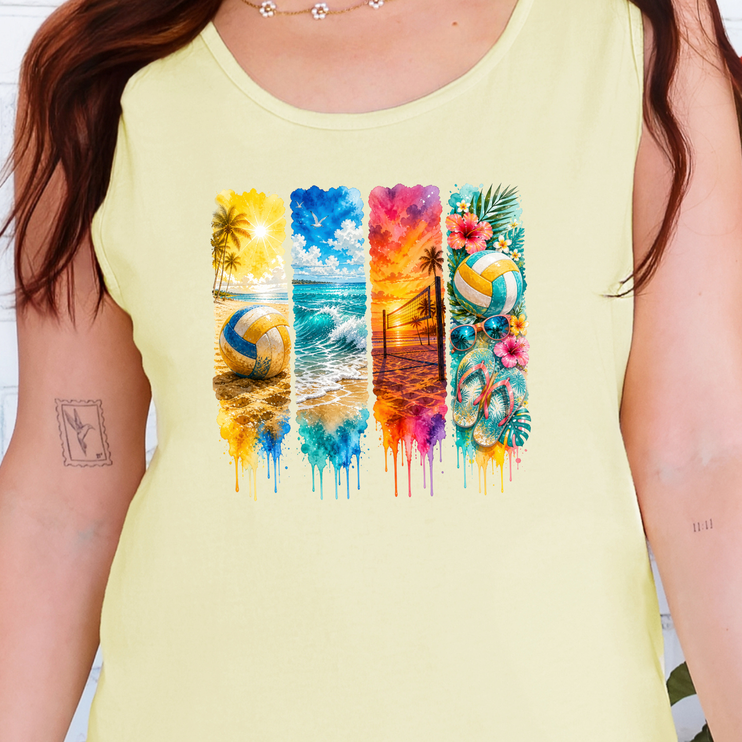 Watercolor Summer Beach Graphic Tank Top