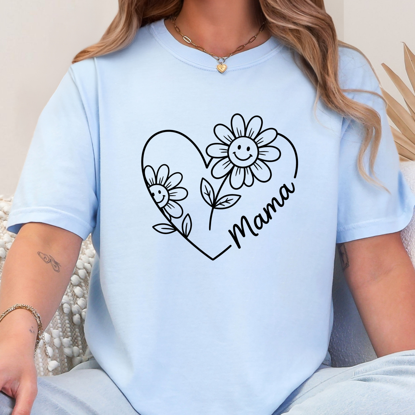 Retro Mama Heart Flowers Graphic Tee