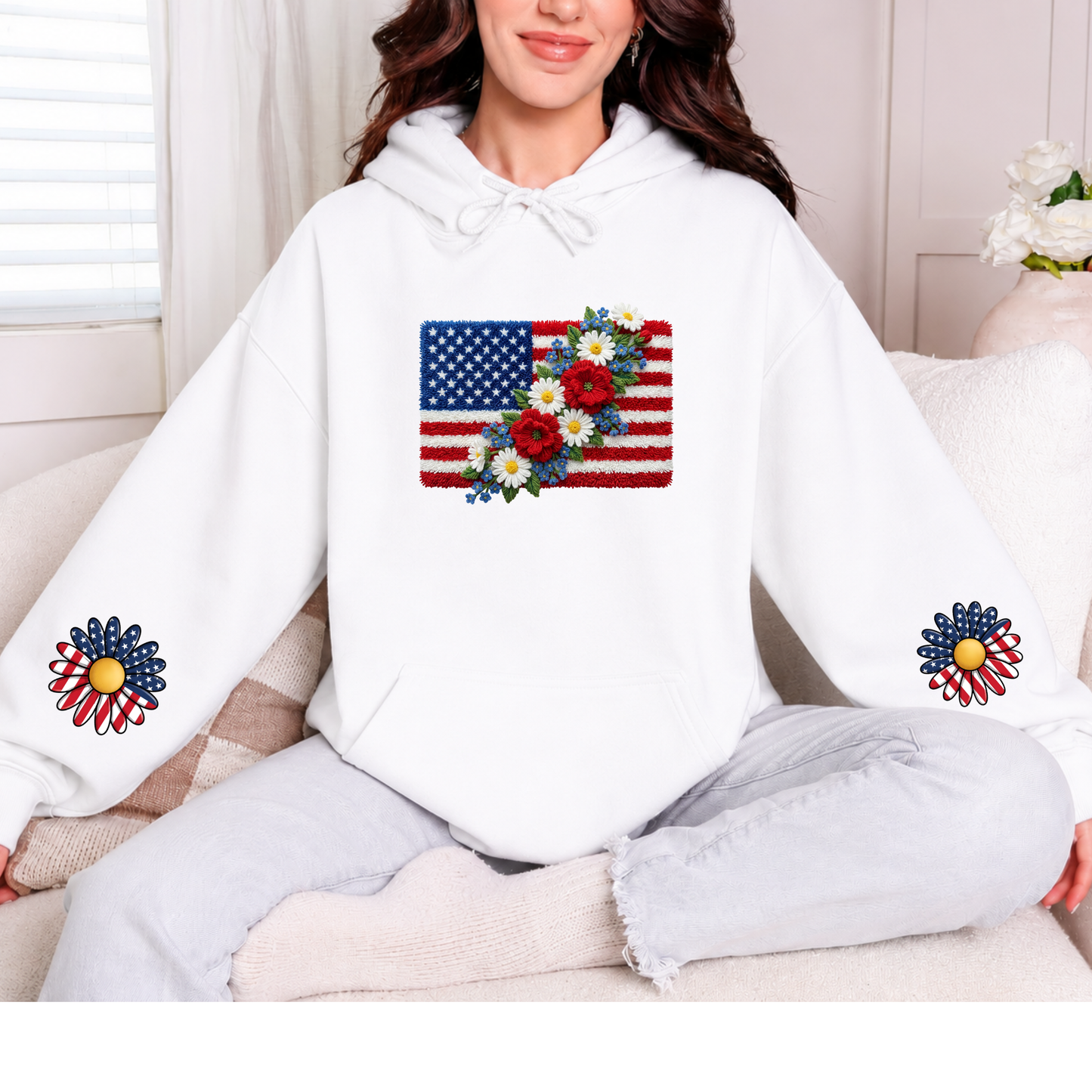 Floral Flag with Sleeves Graphic Hoodie