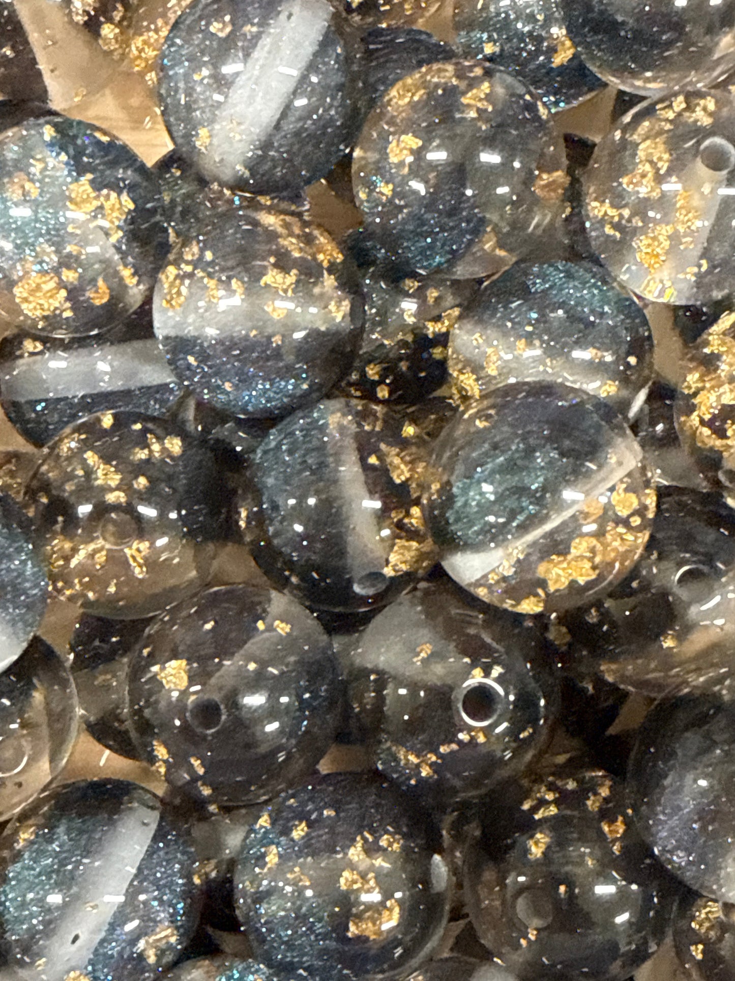 Acrylic Bead Glitter Gold Black P73 - 16mm - 10 pack